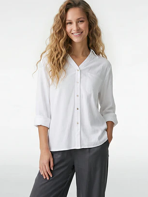 Blusa Lino Mujer Manga Larga Blanco