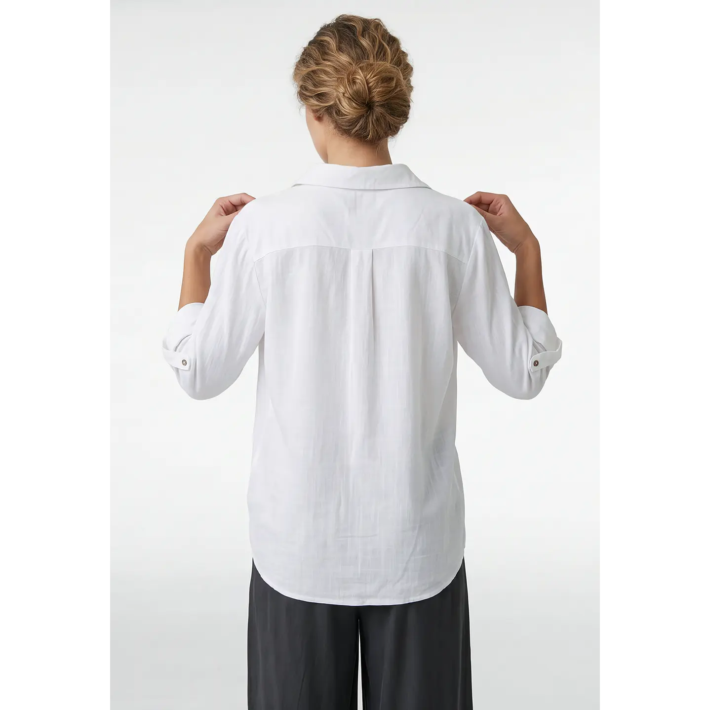 Blusa Lino Mujer Manga Larga Blanco 3