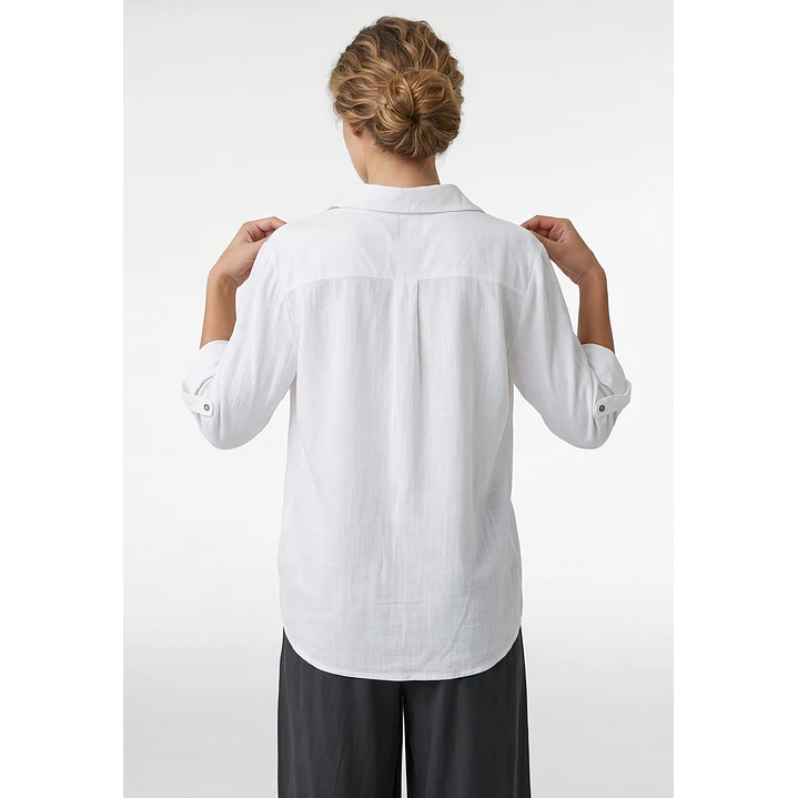 Blusa Lino Mujer Manga Larga Blanco 3
