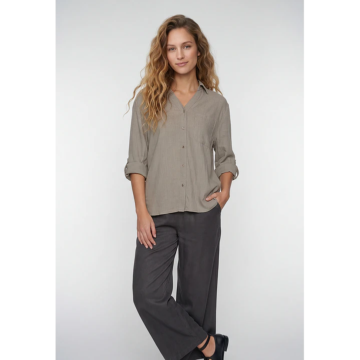 Blusa Lino Mujer Manga Larga Beige 1