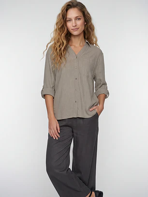 Blusa Lino Mujer Manga Larga Beige