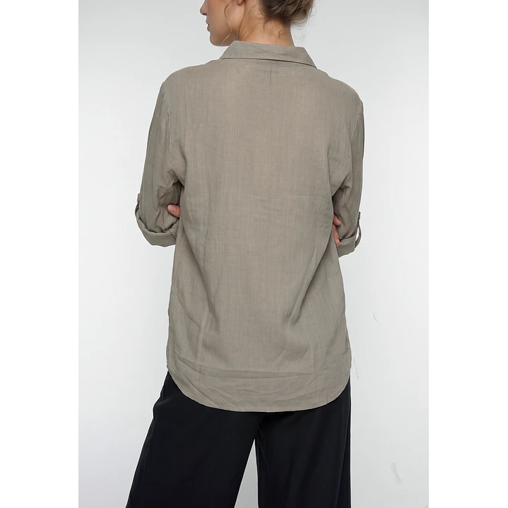 Blusa Lino Mujer Manga Larga Beige 3