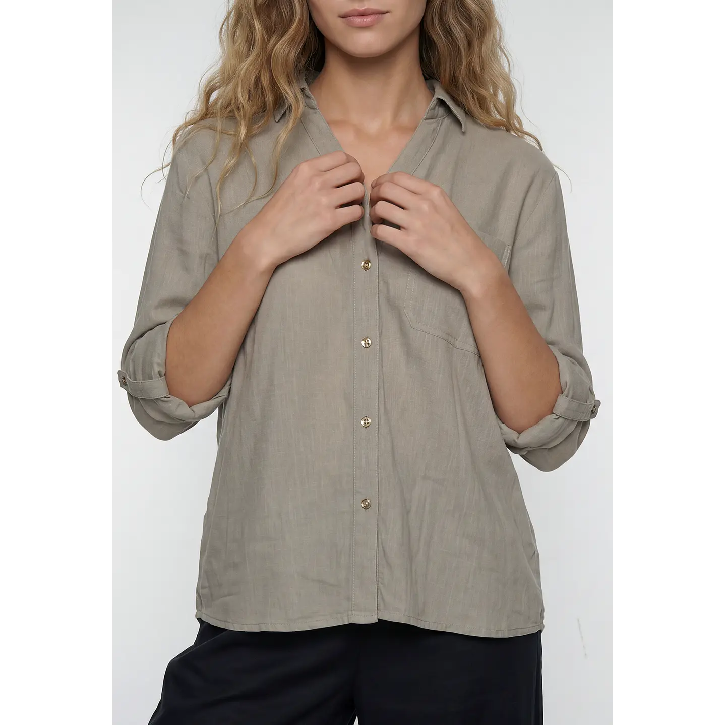 Blusa Lino Mujer Manga Larga Beige 2