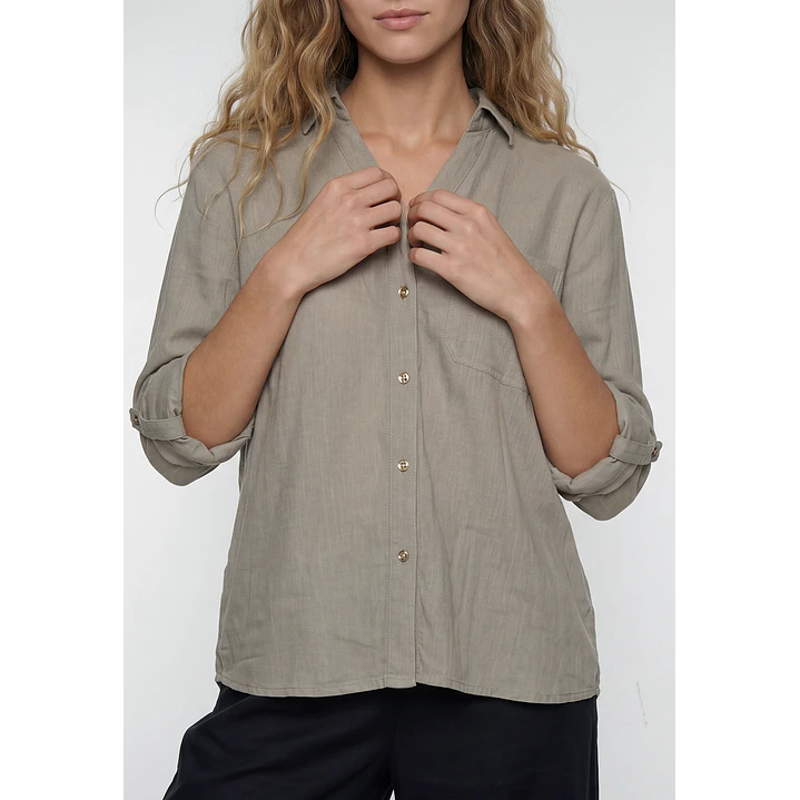 Blusa Lino Mujer Manga Larga Beige 2