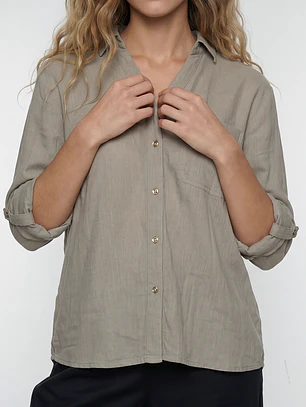 Blusa Lino Mujer Manga Larga Beige