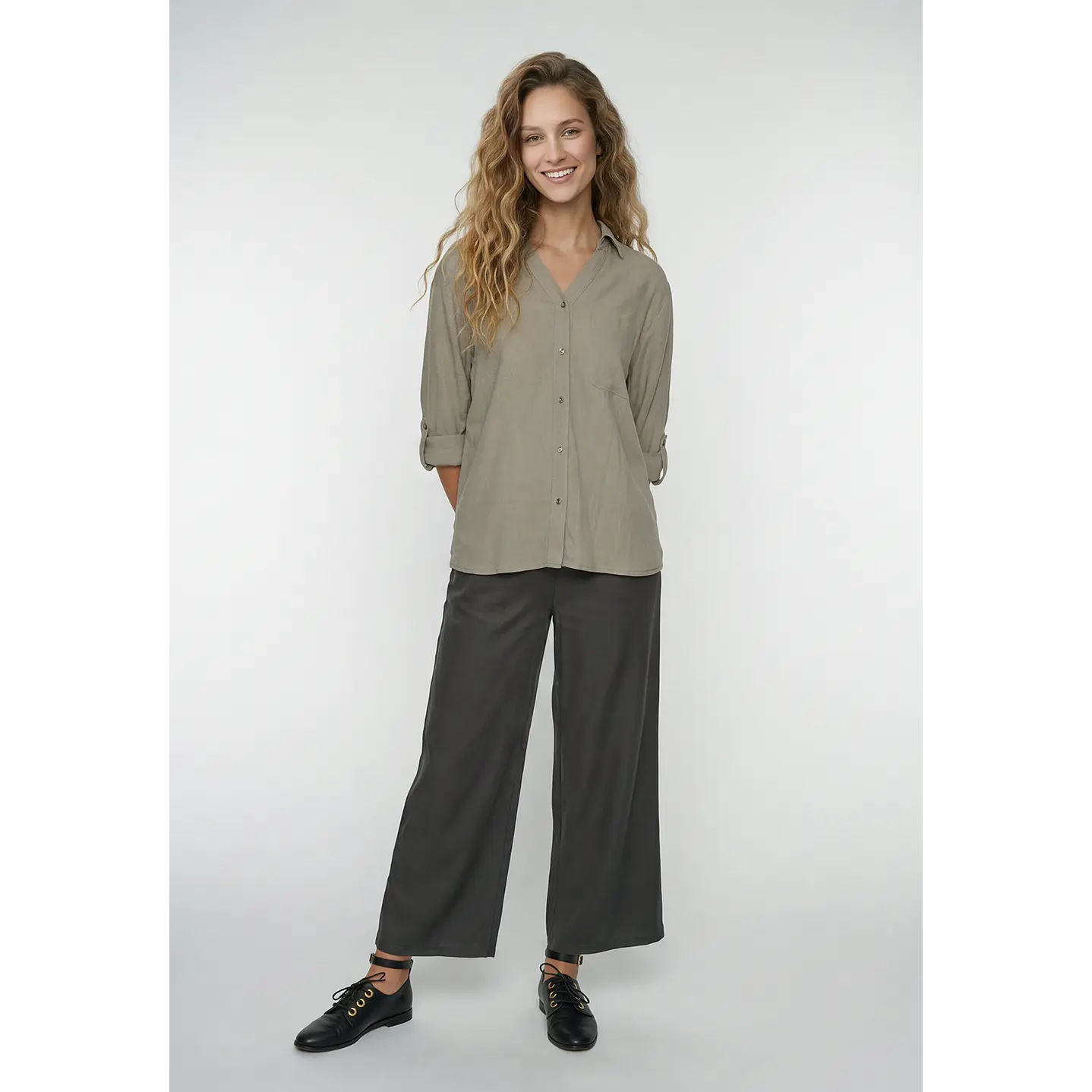 Blusa Lino Mujer Manga Larga Beige 4