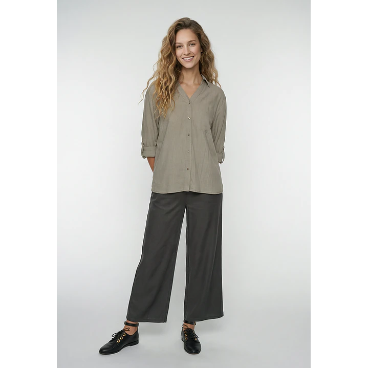 Blusa Lino Mujer Manga Larga Beige 4