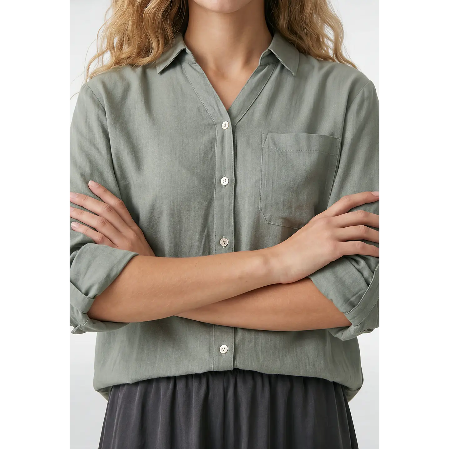 Blusa Lino Mujer Manga Larga Verde 2