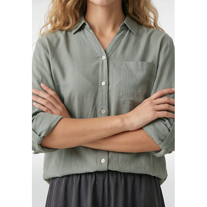 Blusa Lino Mujer Manga Larga Verde 2