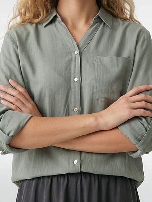 Blusa Lino Mujer Manga Larga Verde