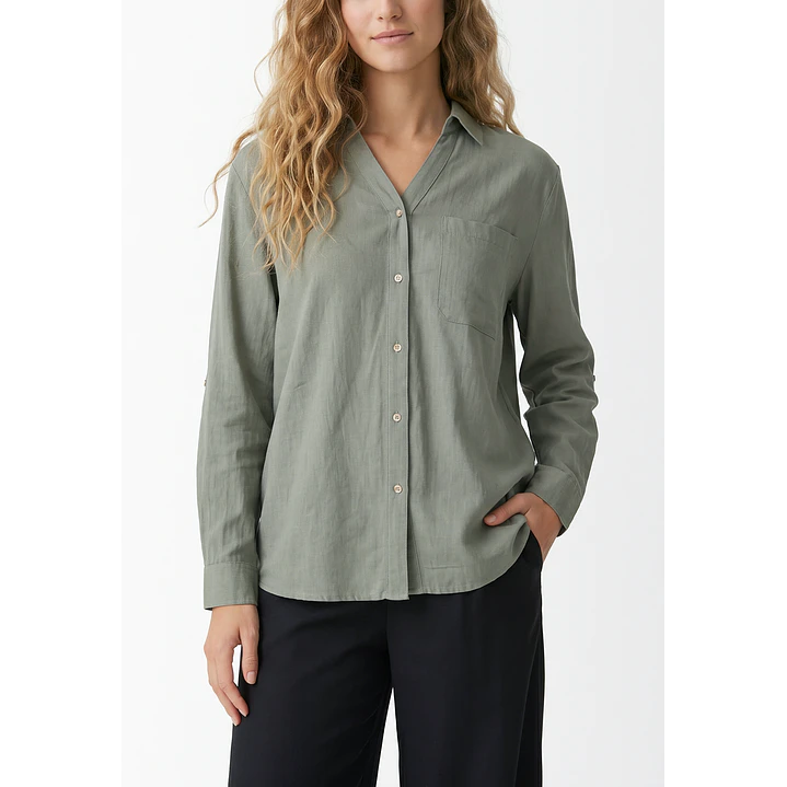 Blusa Lino Mujer Manga Larga Verde 1