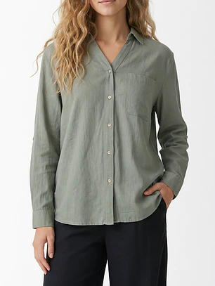 Blusa Lino Mujer Manga Larga Verde