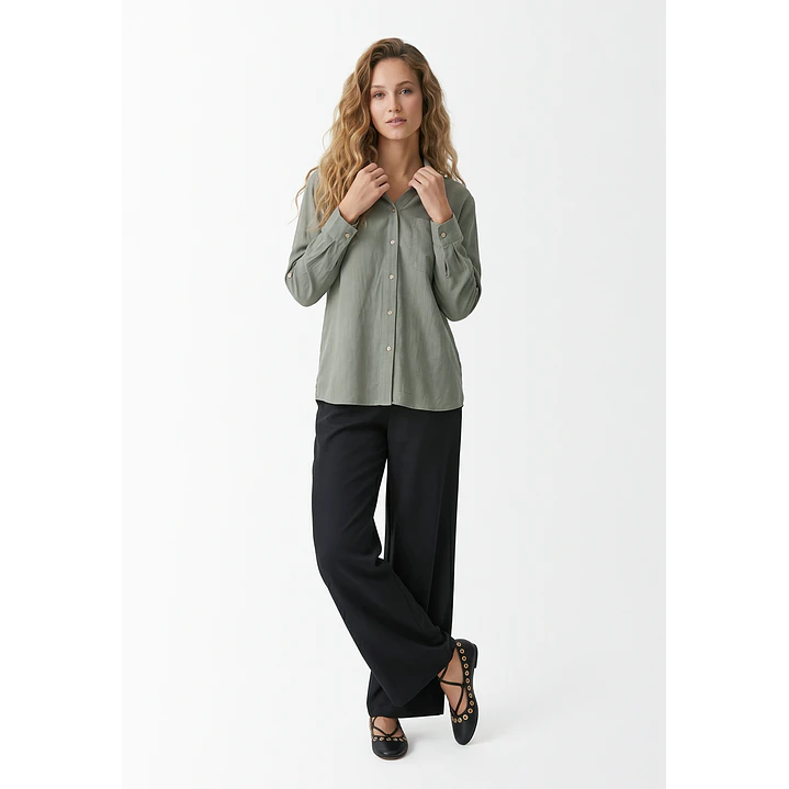 Blusa Lino Mujer Manga Larga Verde 4