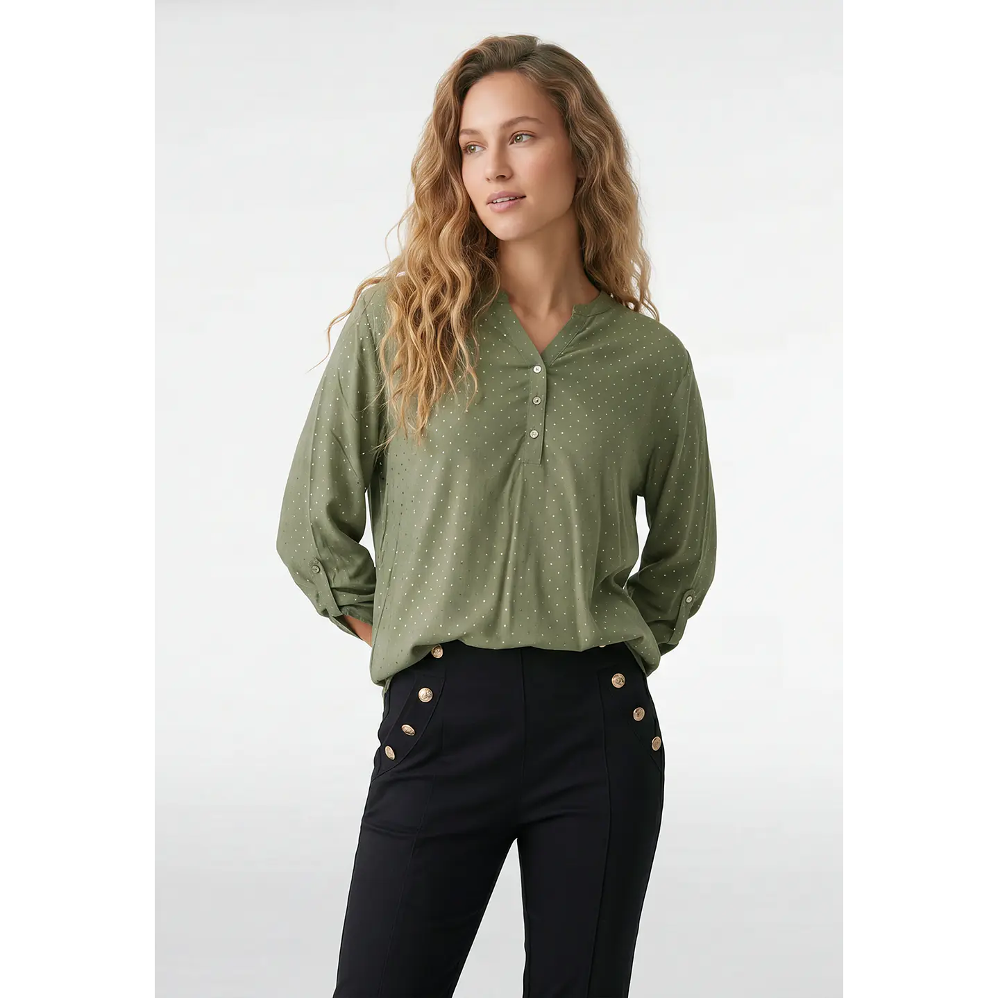 Blusa Strass Mujer Manga 3/4 Verde 1