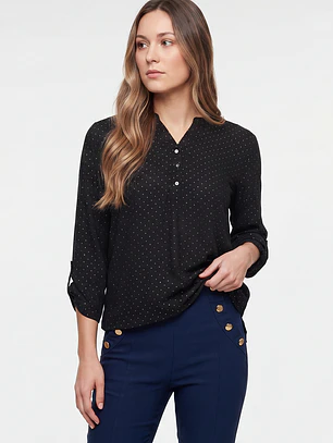 Blusa Strass Mujer Manga 3/4 Negro
