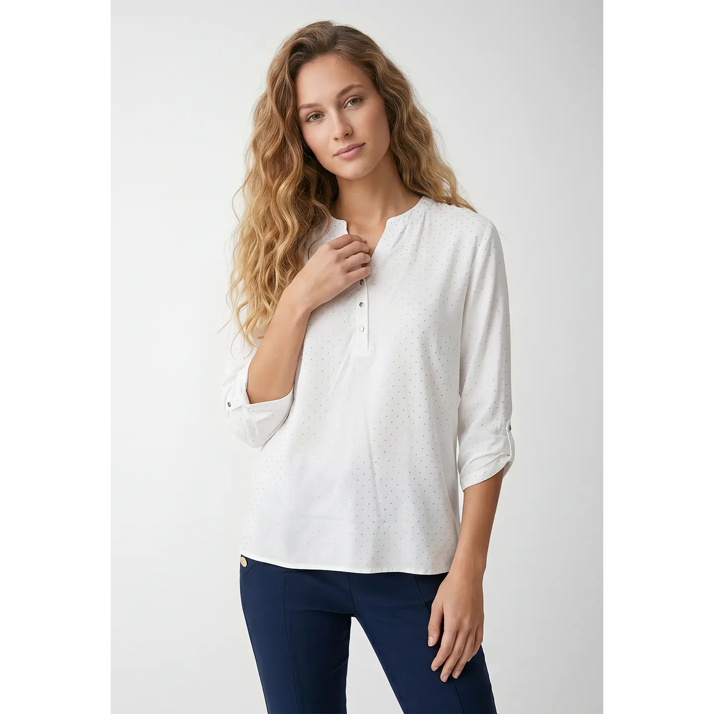 Blusa Strass Mujer Manga 3/4 Blanco 1