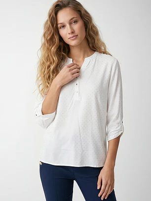 Blusa Strass Mujer Manga 3/4 Blanco