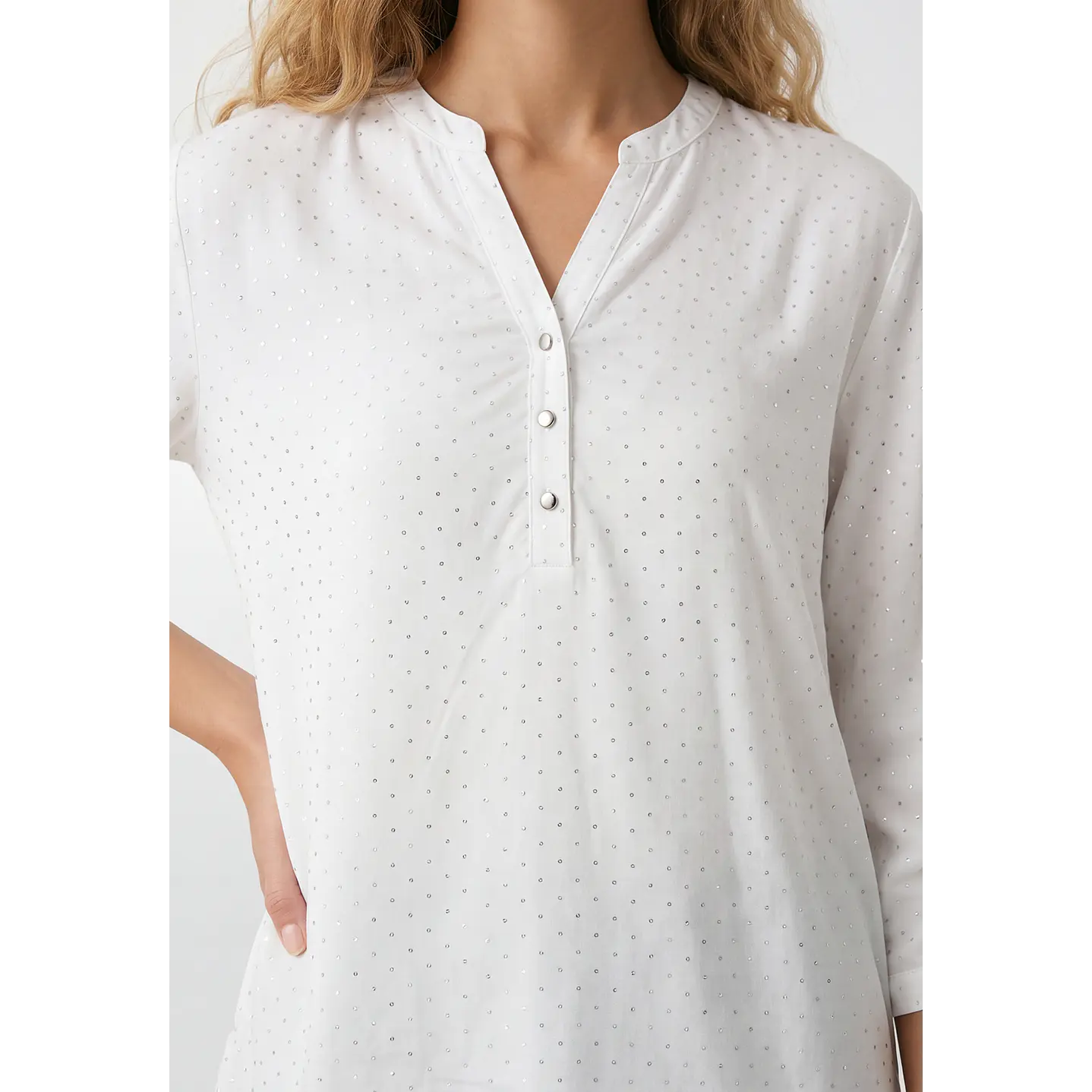 Blusa Strass Mujer Manga 3/4 Blanco 2