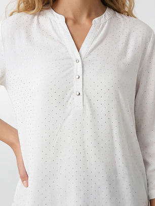 Blusa Strass Mujer Manga 3/4 Blanco