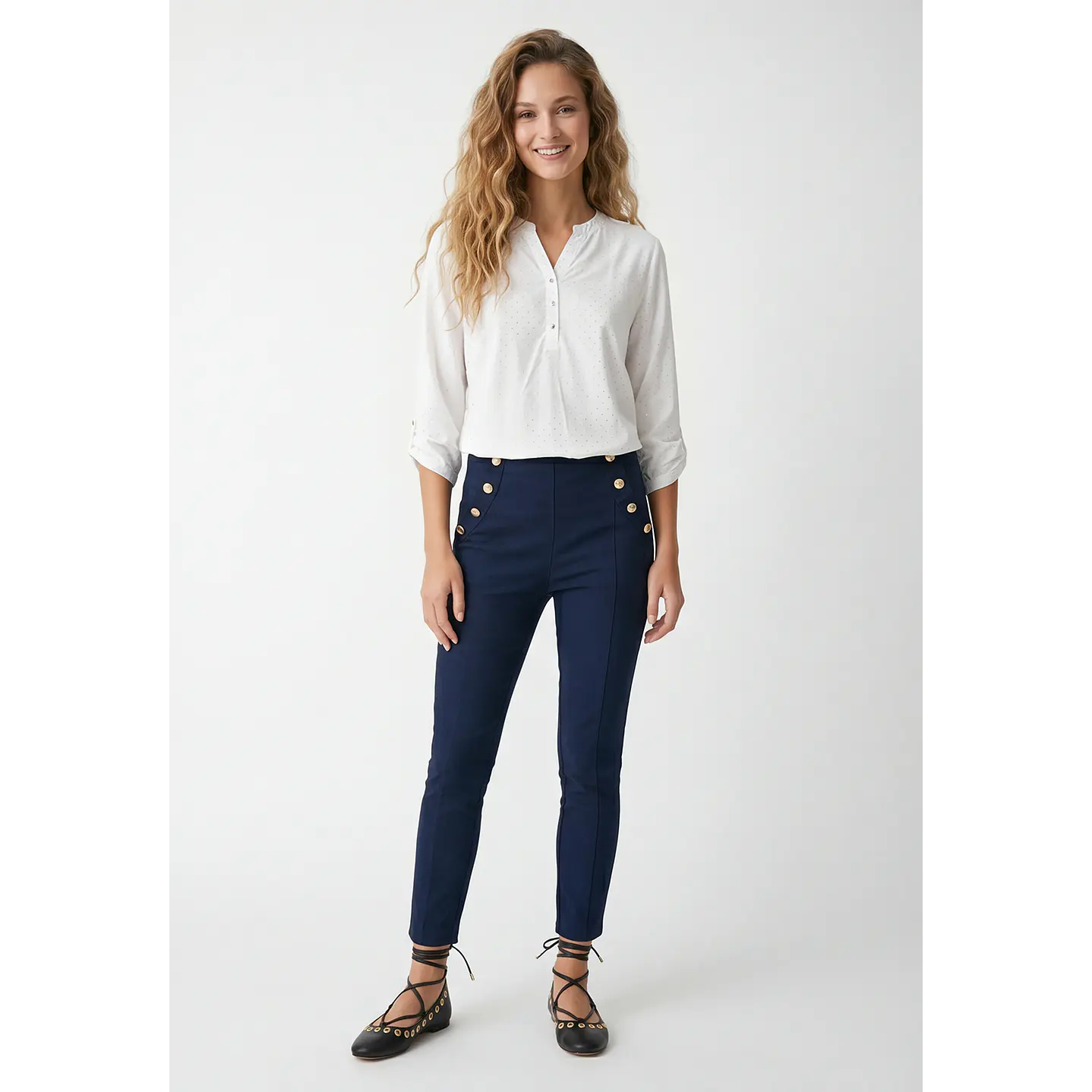 Blusa Strass Mujer Manga 3/4 Blanco 4
