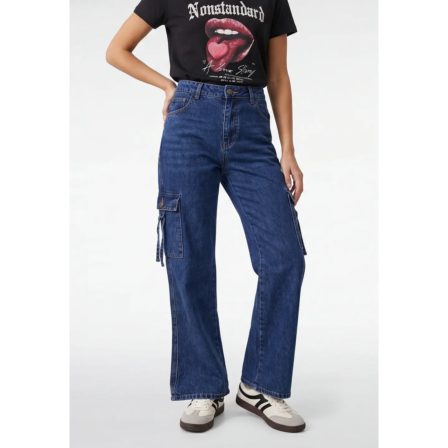 Jeans Cargo Wide Leg Mujer Azul 1