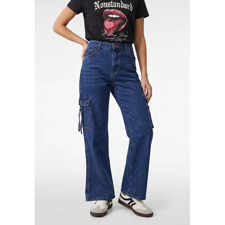 Jeans Cargo Wide Leg Mujer Azul 1