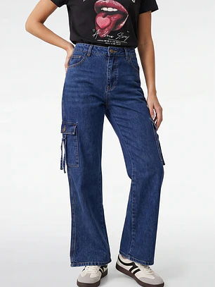 Jeans Cargo Wide Leg Mujer Azul