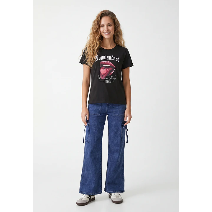 Jeans Cargo Wide Leg Mujer Azul 3