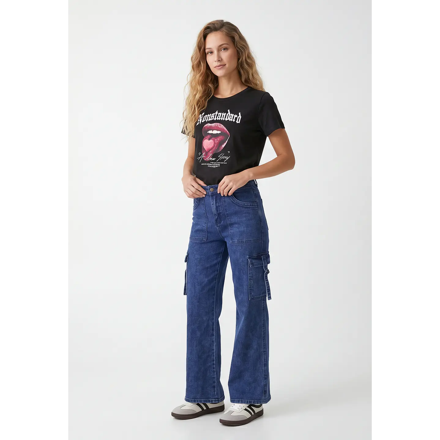 Jeans Cargo Wide Leg Mujer Azul 4