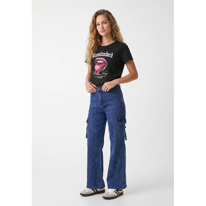 Jeans Cargo Wide Leg Mujer Azul 4