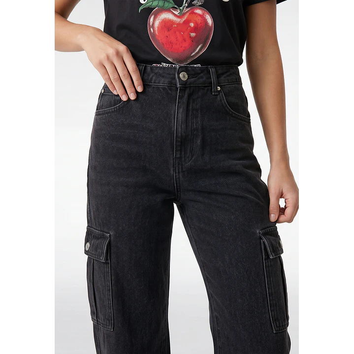 Jeans Cargo Wide Leg Mujer Gris 4