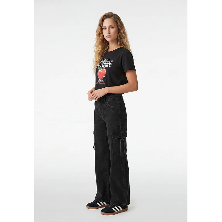 Jeans Cargo Wide Leg Mujer Gris 3