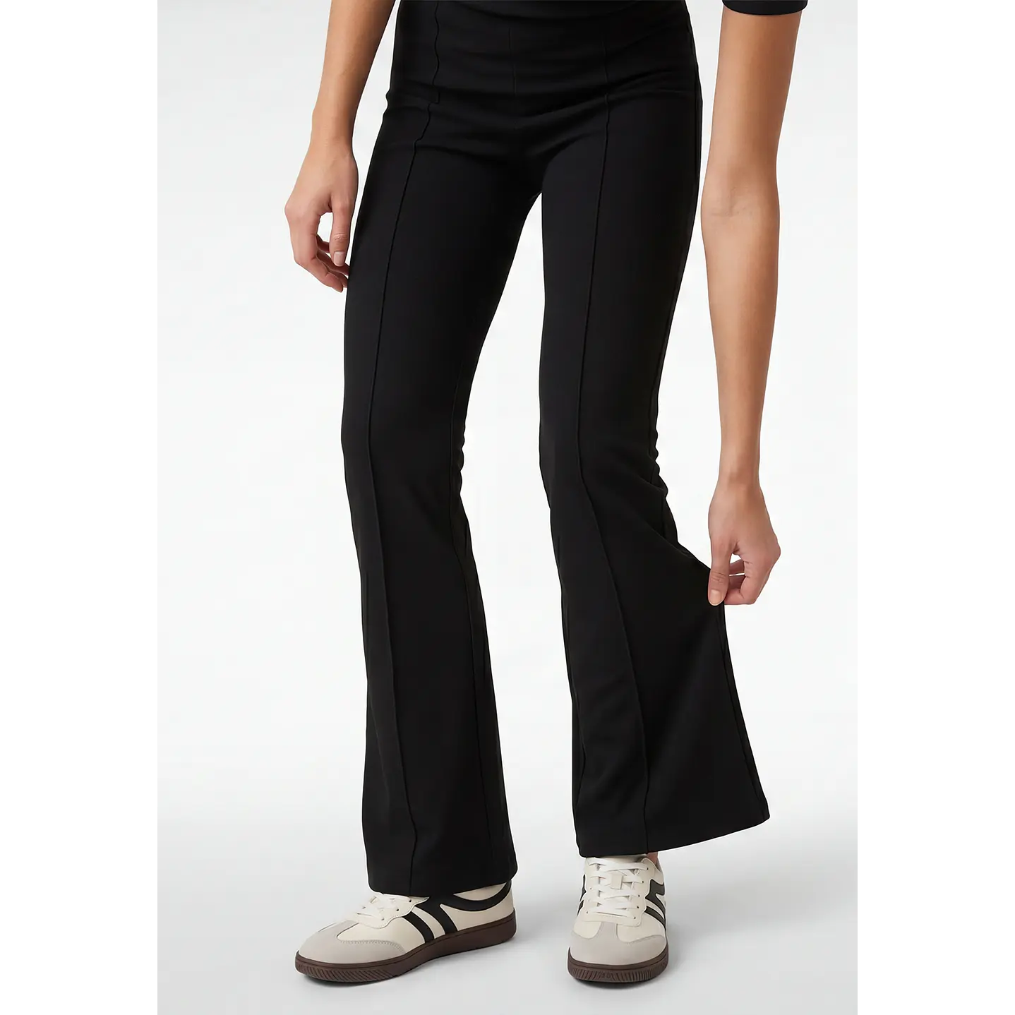 Calza Rib Flare Mujer Negro 1