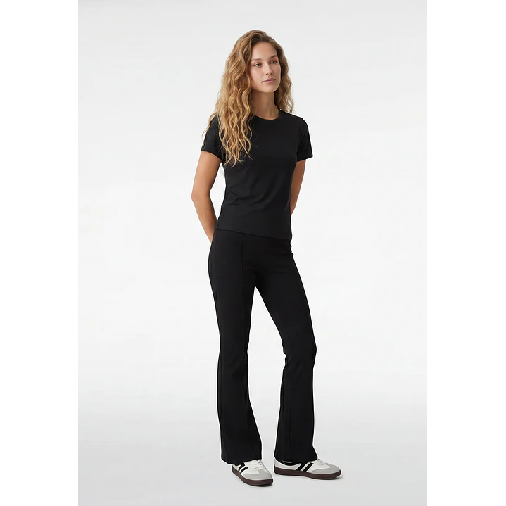 Calza Rib Flare Mujer Negro 3