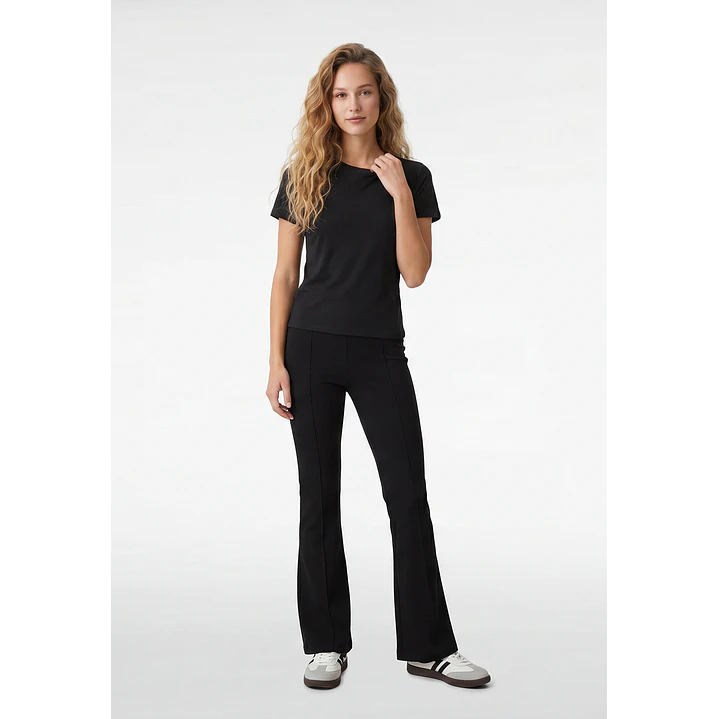 Calza Rib Flare Mujer Negro 4