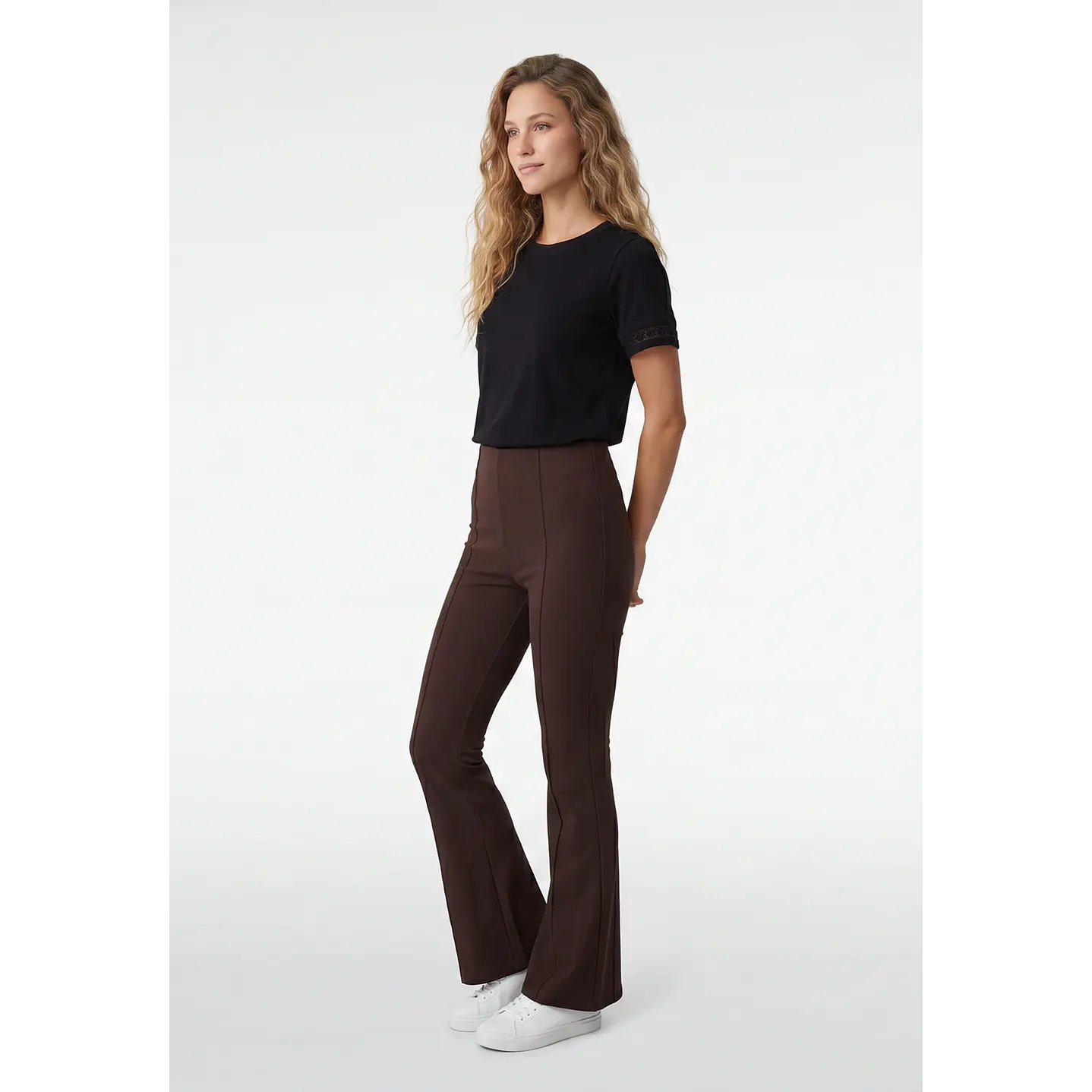 Calza Rib Flare Mujer Café 3