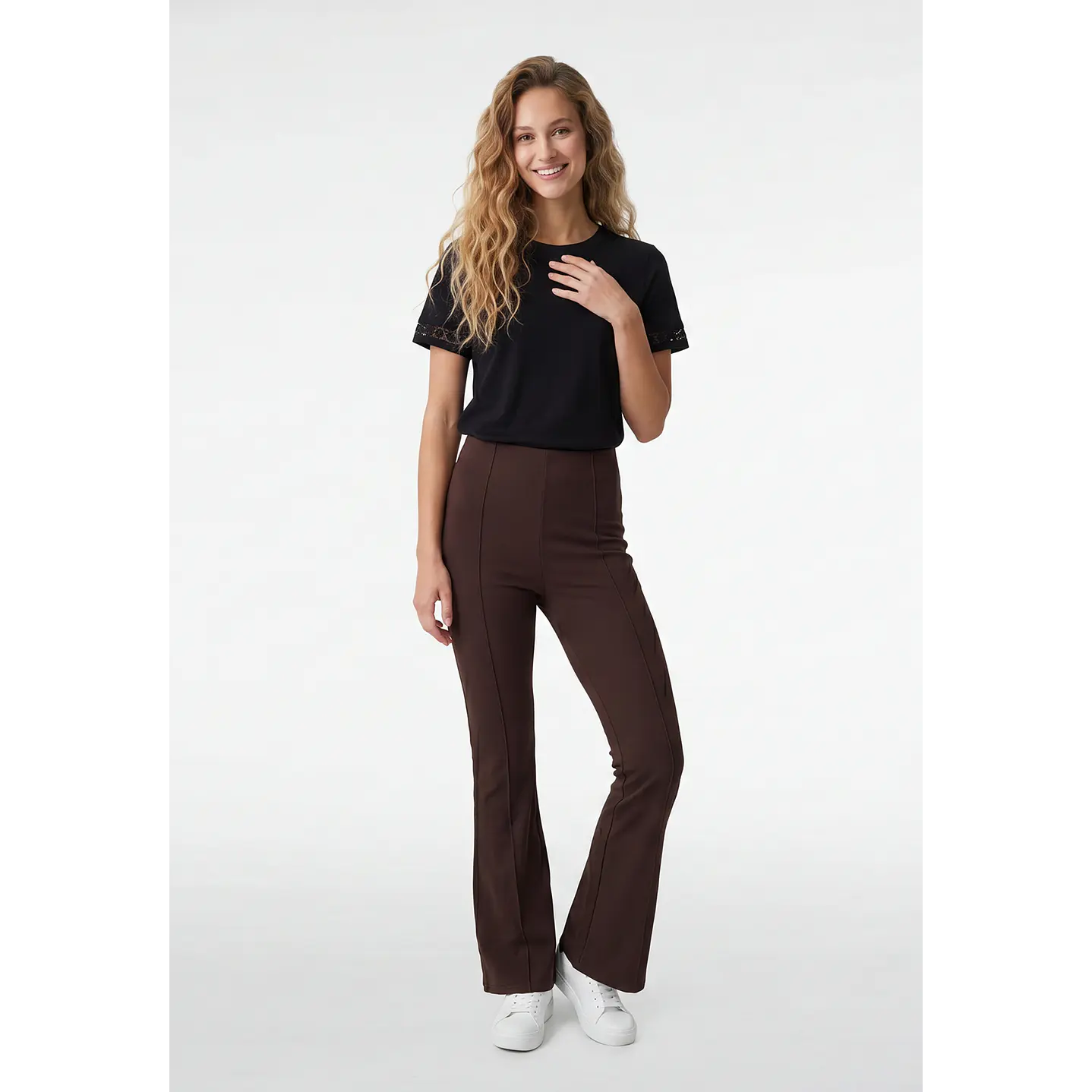 Calza Rib Flare Mujer Café 4