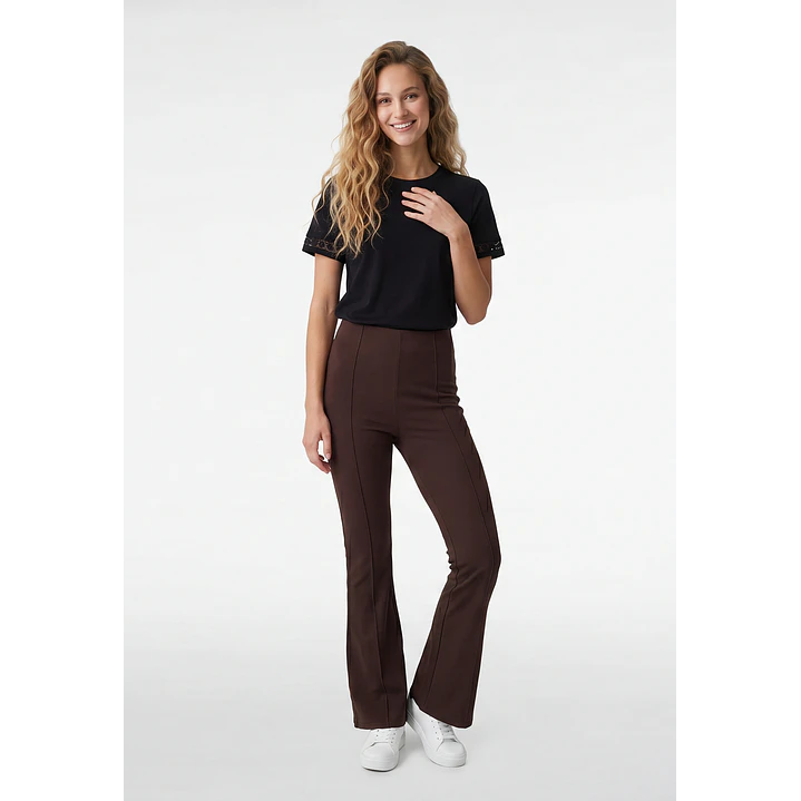 Calza Rib Flare Mujer Café 4