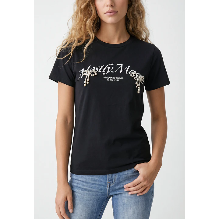 Polera Perlas Mujer Negro 2