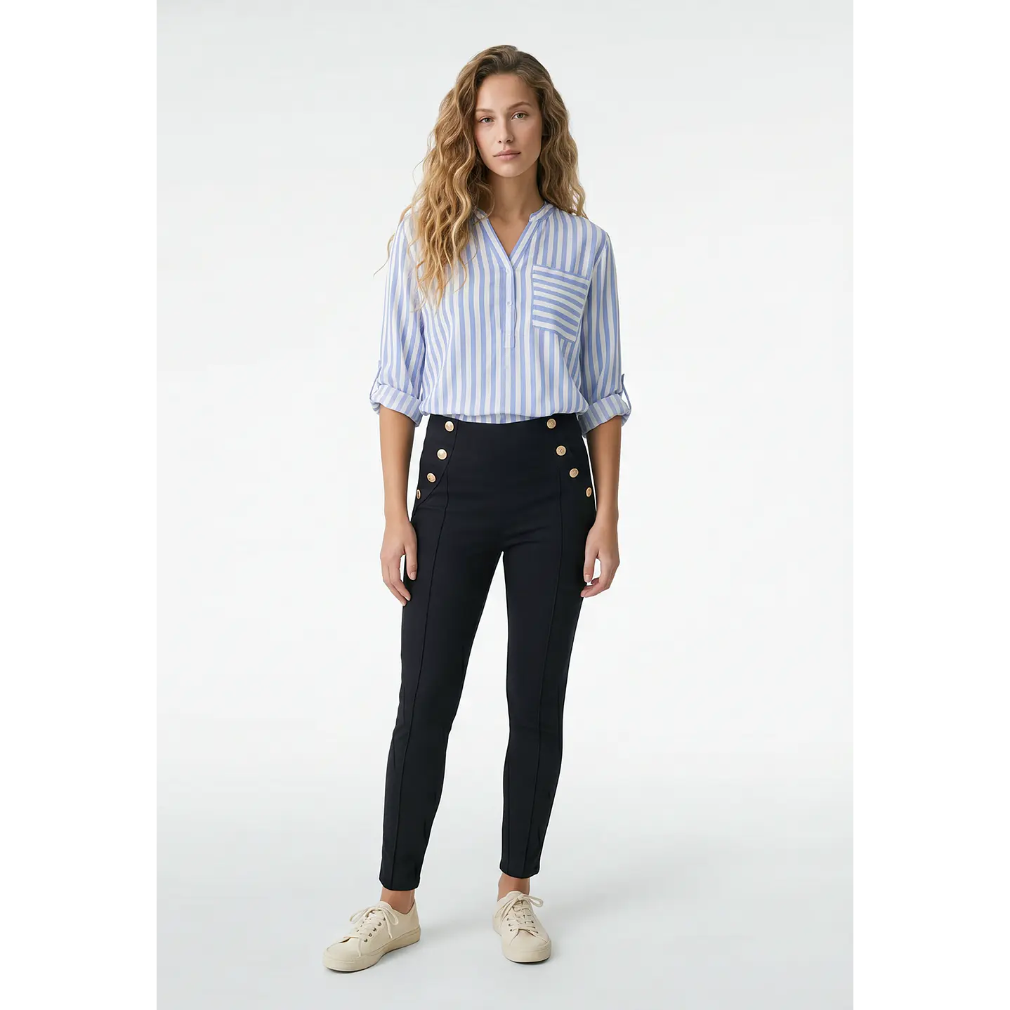 Blusa Rayada Mujer Manga 3/4 Celeste 4