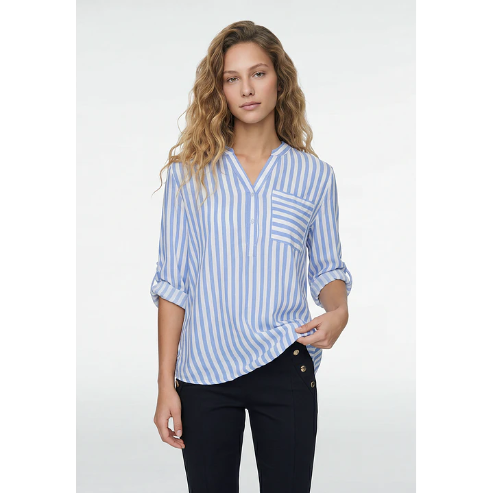Blusa Rayada Mujer Manga 3/4 Celeste 1