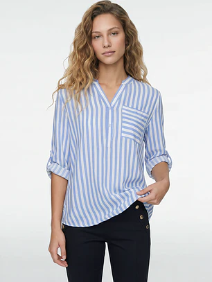 Blusa Rayada Mujer Manga 3/4 Celeste