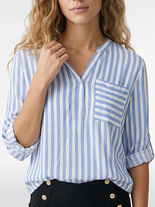 Blusa Rayada Mujer Manga 3/4 Celeste