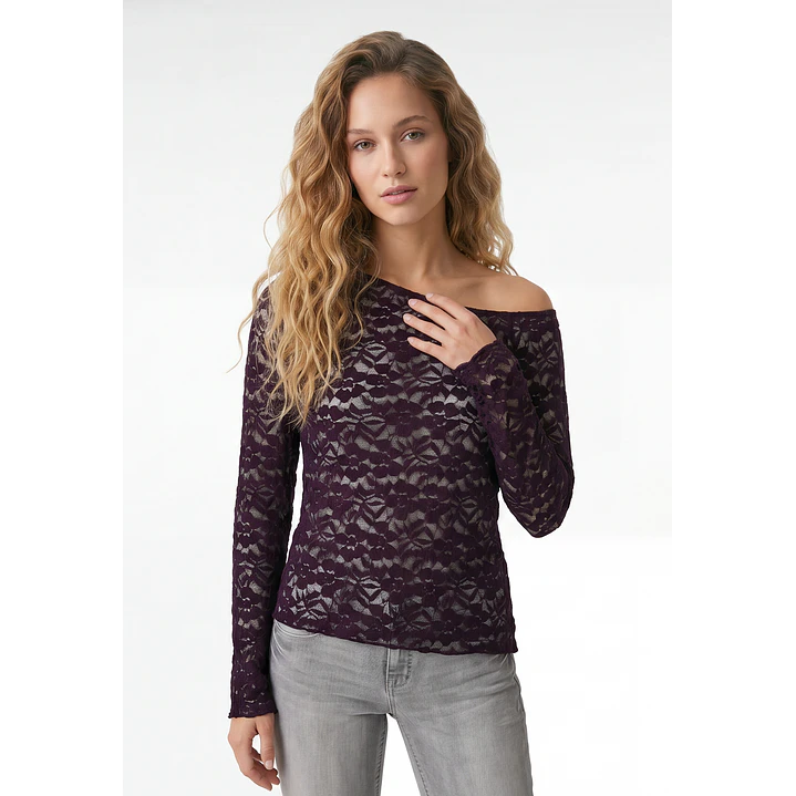 Polera Encaje Mujer Manga Larga Uva 1
