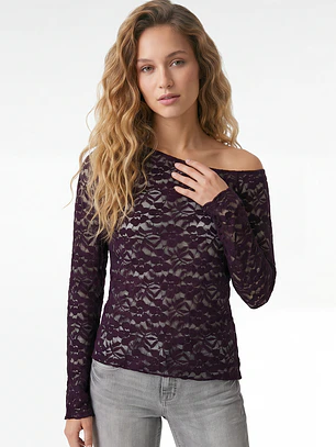 Polera Encaje Mujer Manga Larga Uva