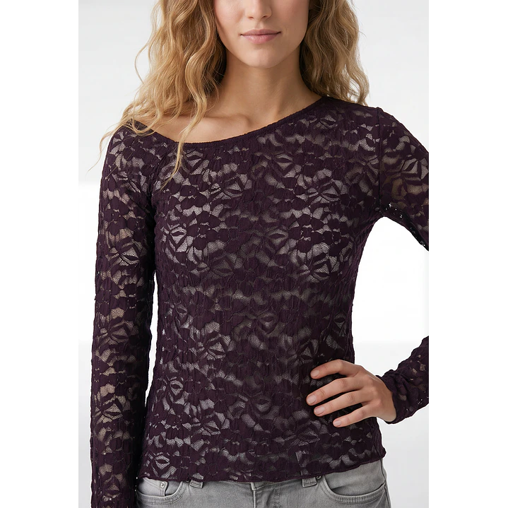 Polera Encaje Mujer Manga Larga Uva 2