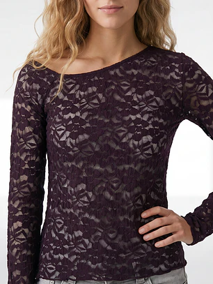 Polera Encaje Mujer Manga Larga Uva