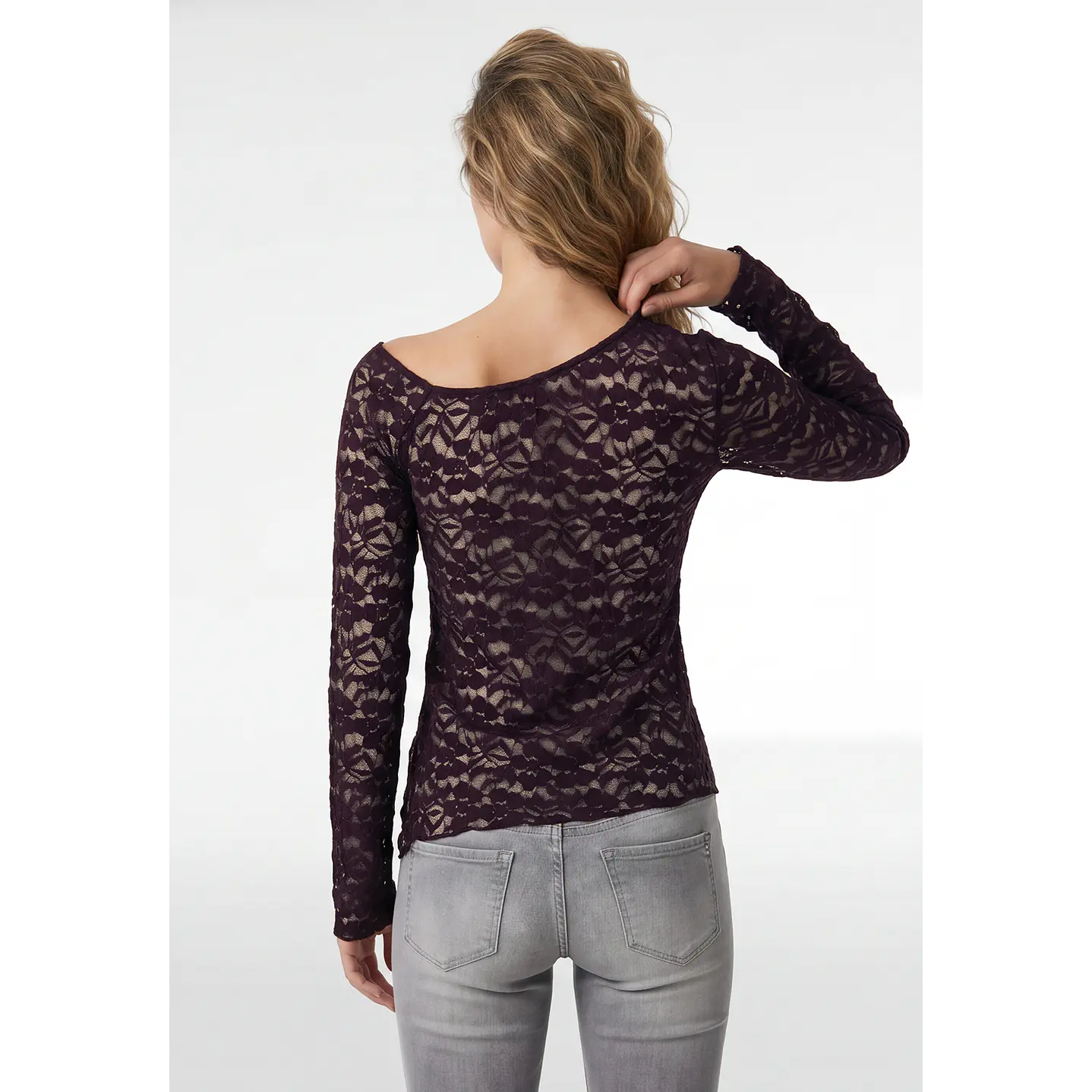Polera Encaje Mujer Manga Larga Uva 3