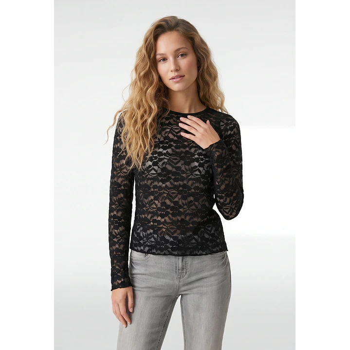 Polera Encaje Mujer Manga Larga Negro 1