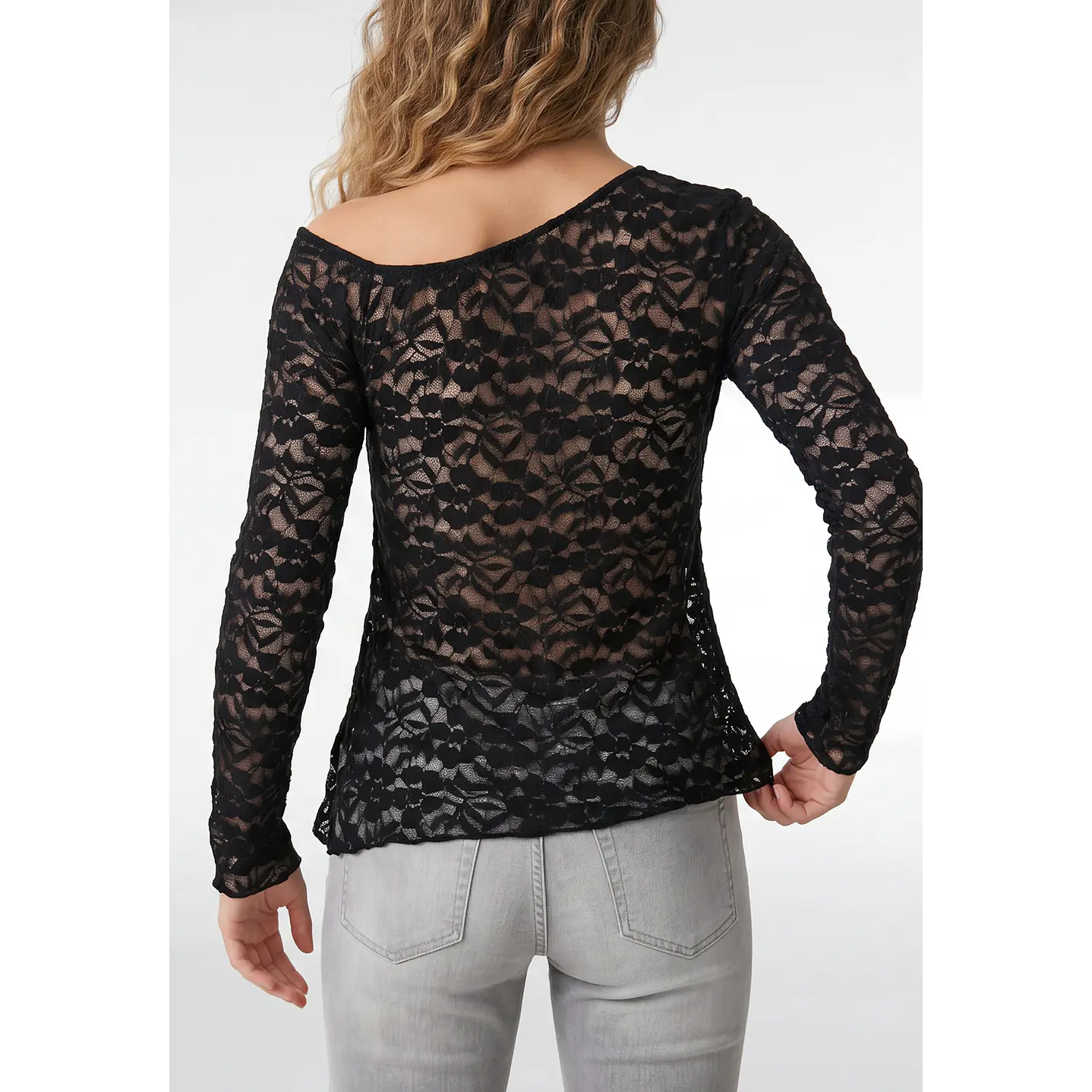Polera Encaje Mujer Manga Larga Negro 3